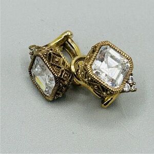 JUDITH RIPKA Square CZ 7mm pierced earrings Sterling (but look gold) Omega back